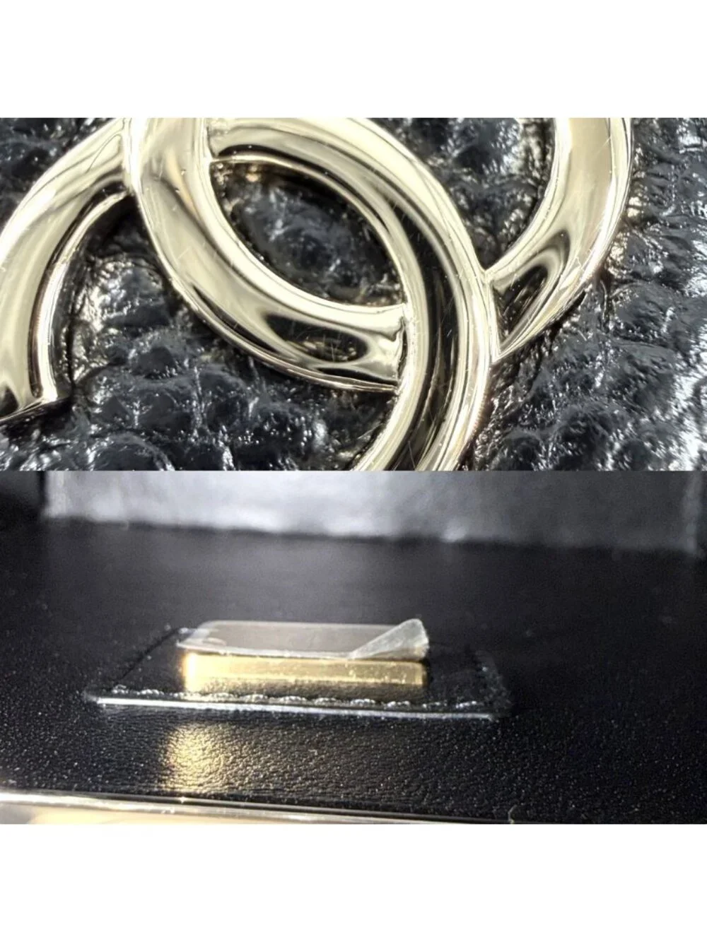 Chanel Shoulder Bag Quilted Evening CC Logo Bag Caviar Leather Black Gold
